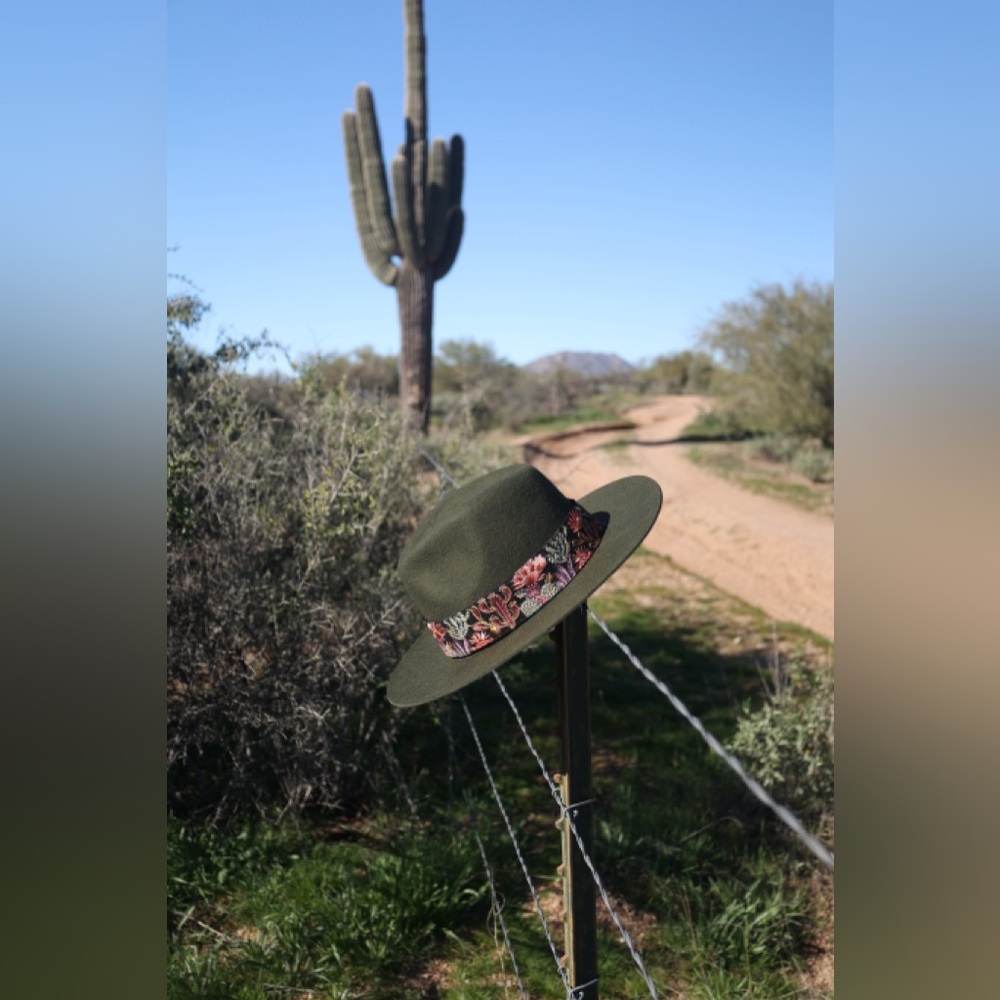 SOLD Green Wool Cowboy Hat – Western Felt Hat with Embroidered Cactus Band - Picture 6 of 9